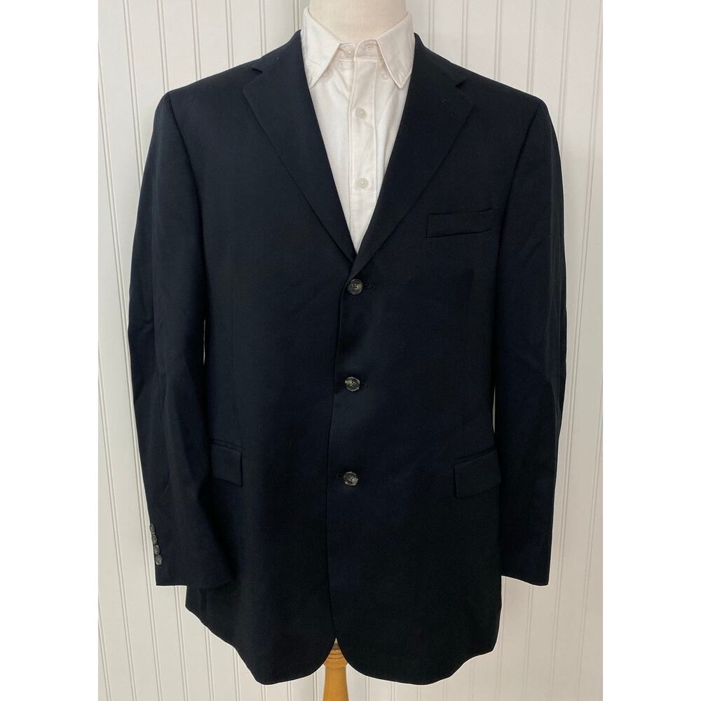 VTG 90s Tommy Hilfiger solid black pleated 3-button dress pants blazer suit 46L - Picture 2 of 8